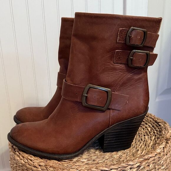 Lucky Brand Shoes - Lucky Brand Double Buckle Brown Leather Heeled Boots - 10 - Great Condition